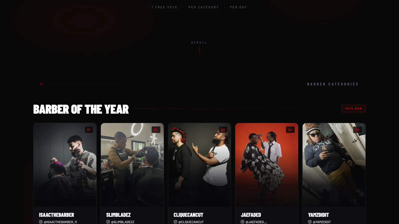 The Hall of Cuts awards voting app we built — nominees with vote buttons