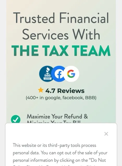 The Tax Team website on a phone